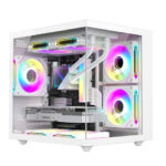 RUIX OV502 M-ATX Mini-Tower PC Case, Pre-Installed 3 x 120mm Prism ARGB PWM Fans, 180° Panoramic Tempered Glass Panel, USB 3.0 Ports, Compact High-Airflow Gaming Computer Case - White