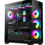 RUIX OV603 ATX Mid-Tower PC Case, Spacious High-Airflow Gaming Case with 4 x 120mm PWM ARGB Fans, USB 3.0 & Type-C Ports, Tempered Glass, Large Capacity Computer Case - Black